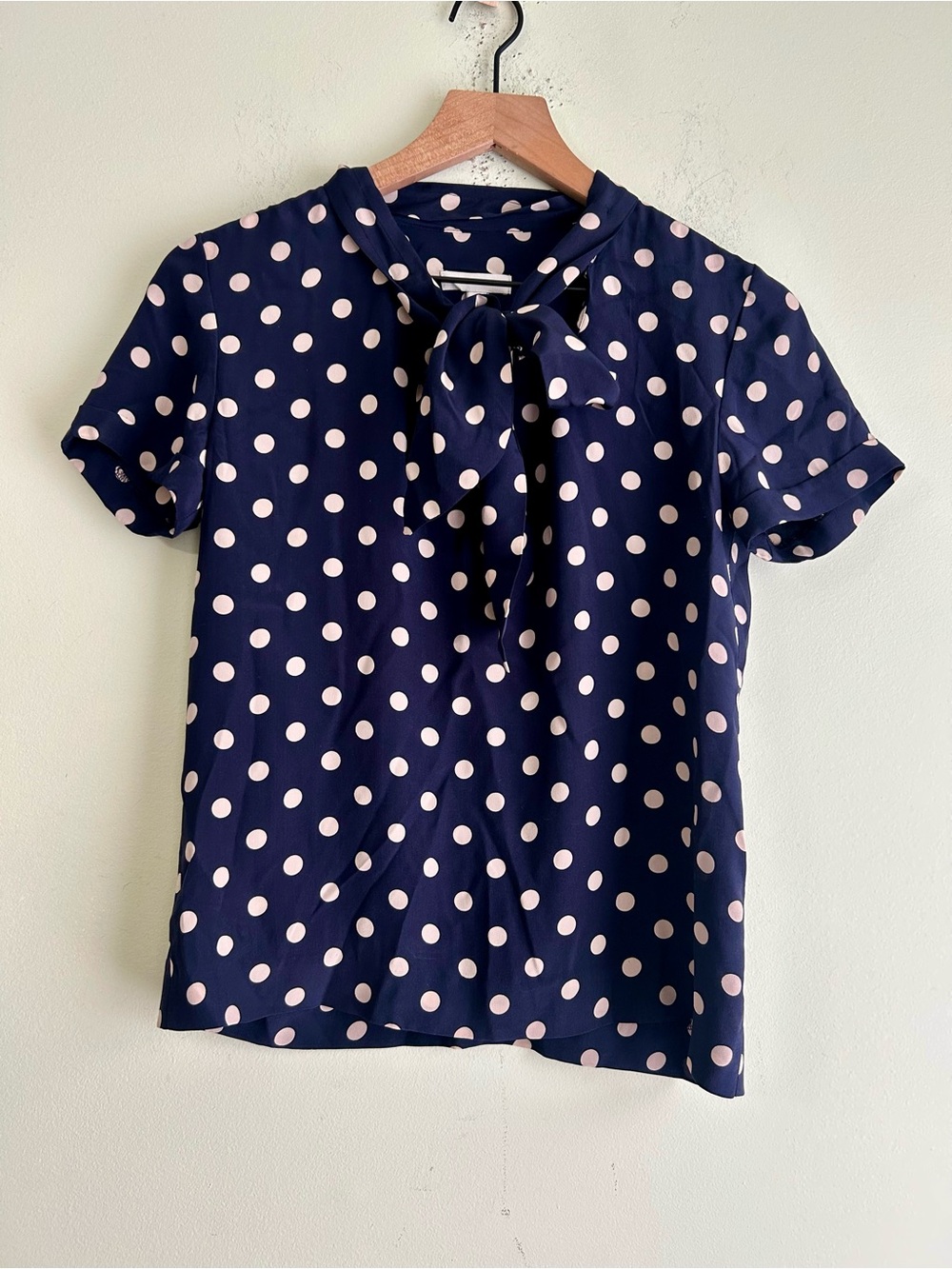 J Crew 100% Silk Polka Dot Tie Neck Blouse